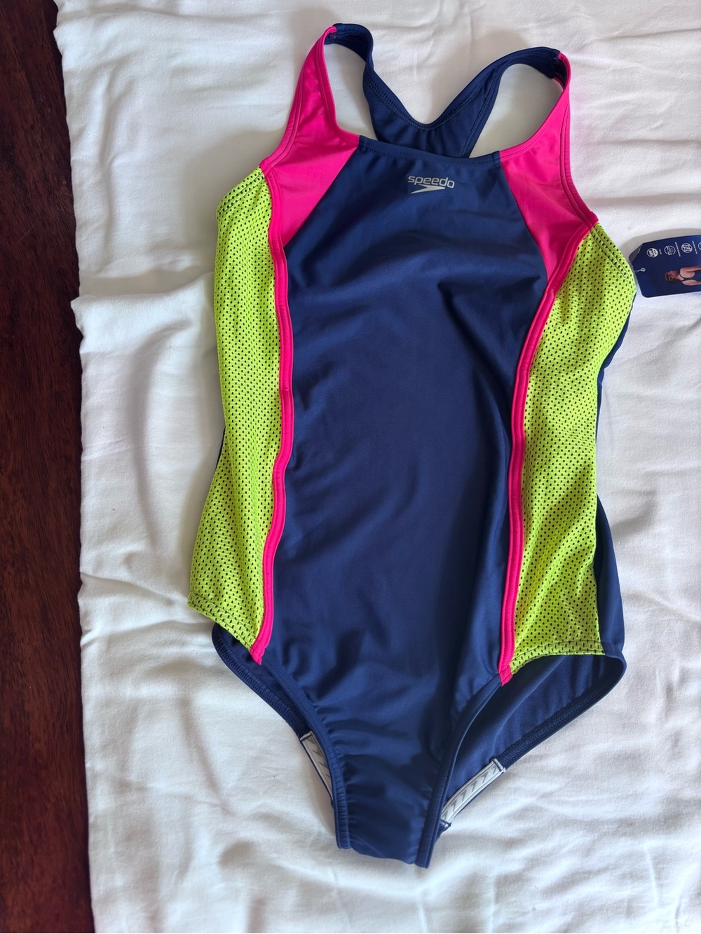 Speedo Navy One-Piece Swimsuit with Hot Pink & Neon Yellow Accents